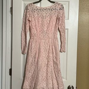Vintage Blush Pink Long-Sleeve Lace Fit-and-Flare Dress Carol Brent Vintage